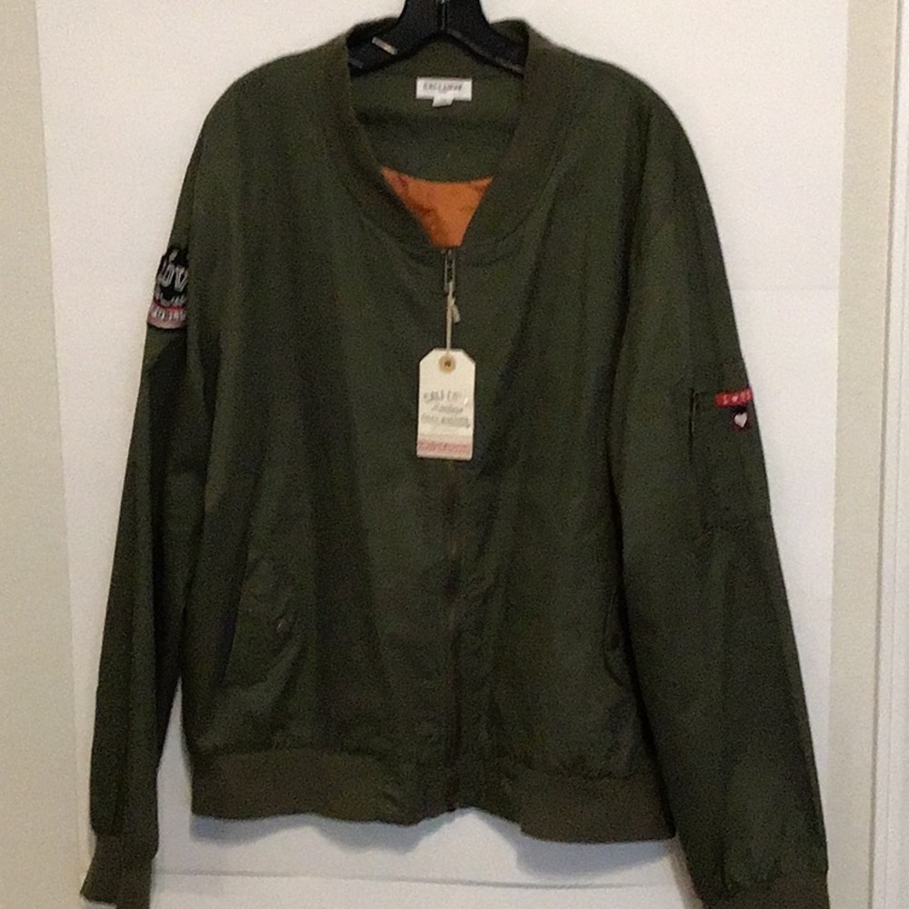 NWT Cali Love Olive Green Heritage Bomber Jacket 1x/2x/3x